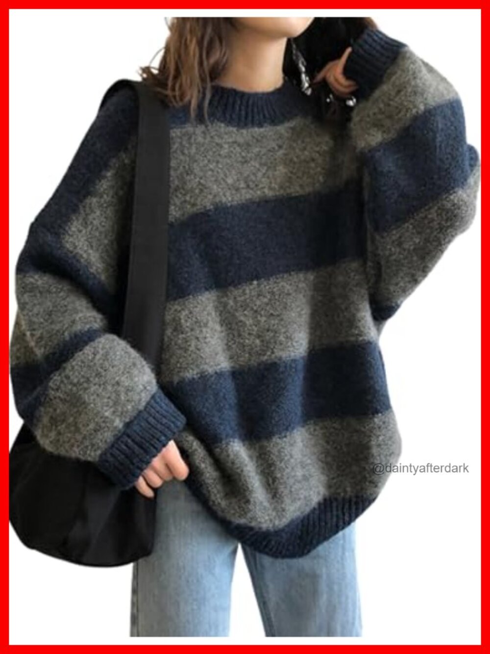 Oversized Striped Sweater Women Long Sleeve Knit Pullover Crewneck Fashion Top